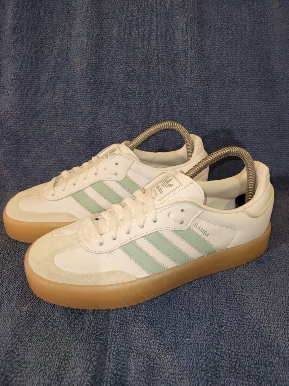 Adidas Sambae Samba Womens Size 7.5 White Light Blue Tan Sneakers JP5609 (#1655) - Picture 9 of 16